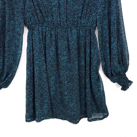 Spirit Of Grace Prairie Short Dress Long Sleeve Smocked Neck Medium Leopard - Picture 3 of 11